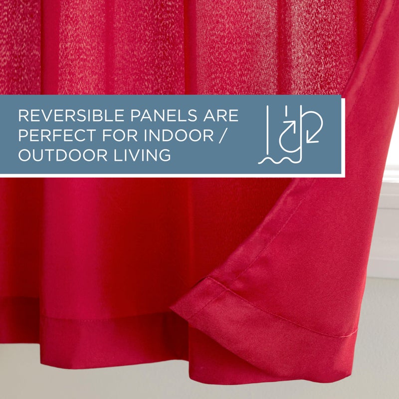 TOWN & COUNTRY BASICS Cabana Solid Heavyweight Indoor Outdoor Curtains, Light Filtering Opacity with Grommet Top, Water Repellent, 2-Pack Set, 54"x120", Radiant Red - Image 5